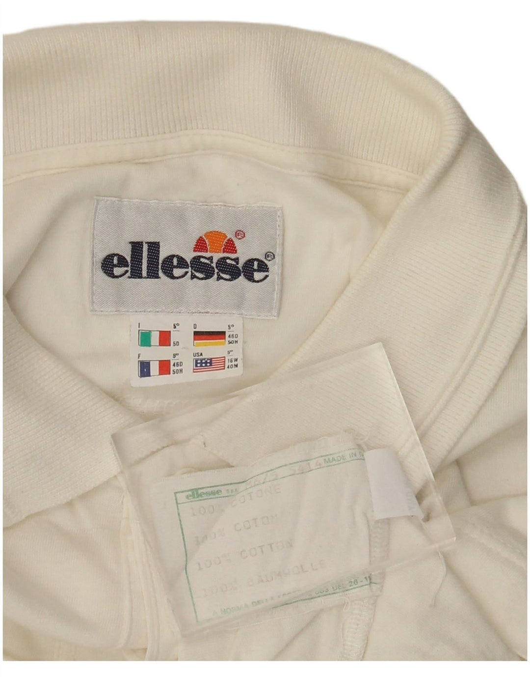 ELLESSE Herren-Langarm-Poloshirt IT 50 Mittelweiße geometrische Baumwolle
