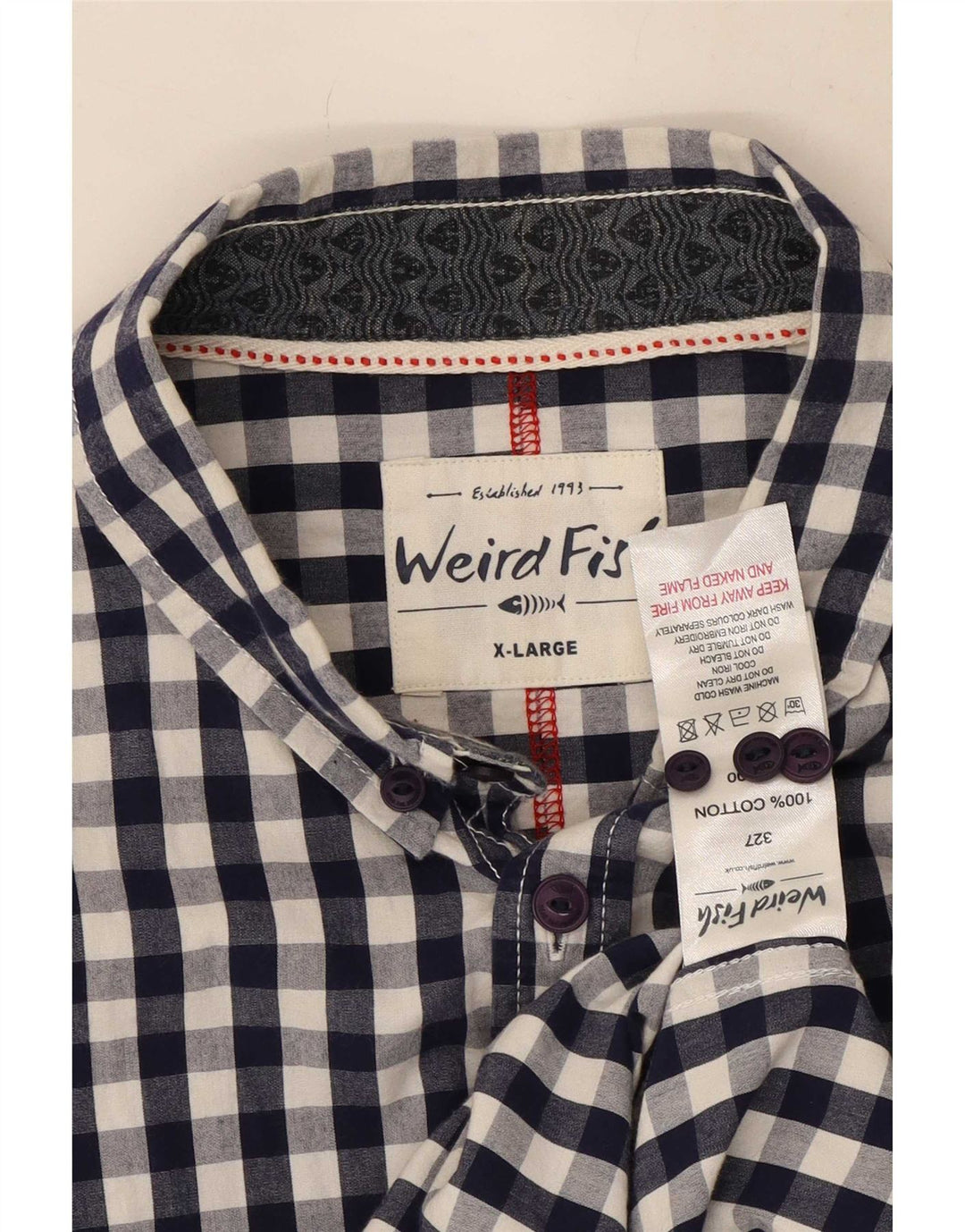 Weird Fish Herrenhemd XL, marineblau, Gingham-Baumwolle
