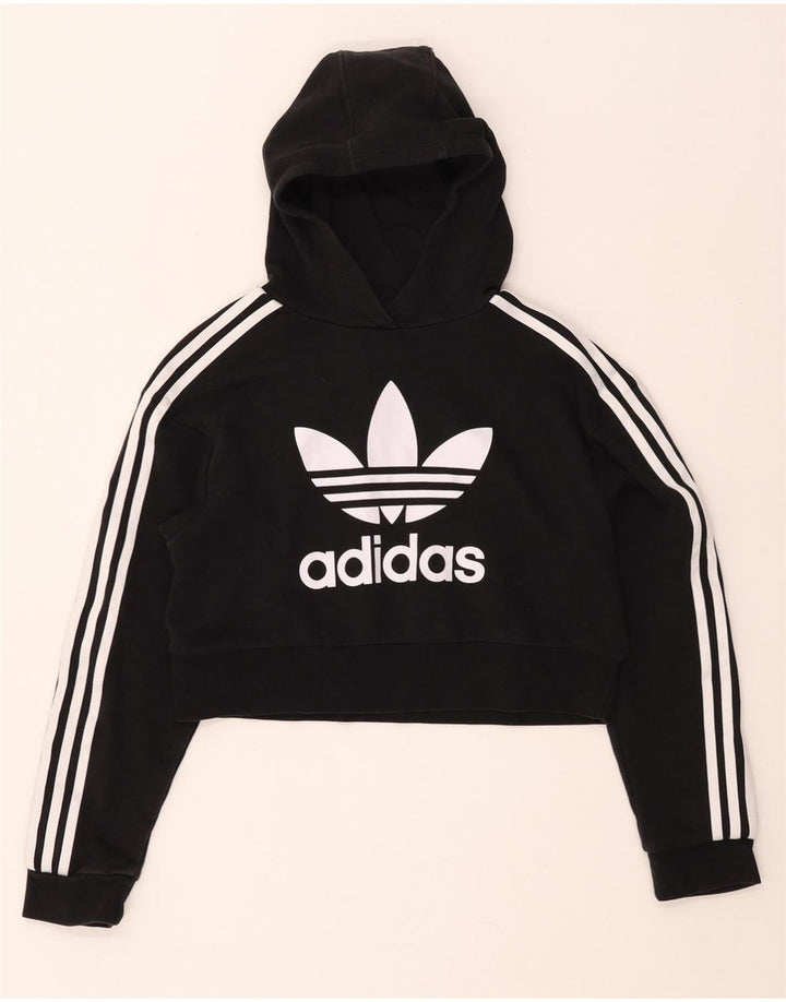 ADIDAS Crop Graphic Hoodie-Pullover für Mädchen, 11–12 Jahre, schwarze Baumwolle