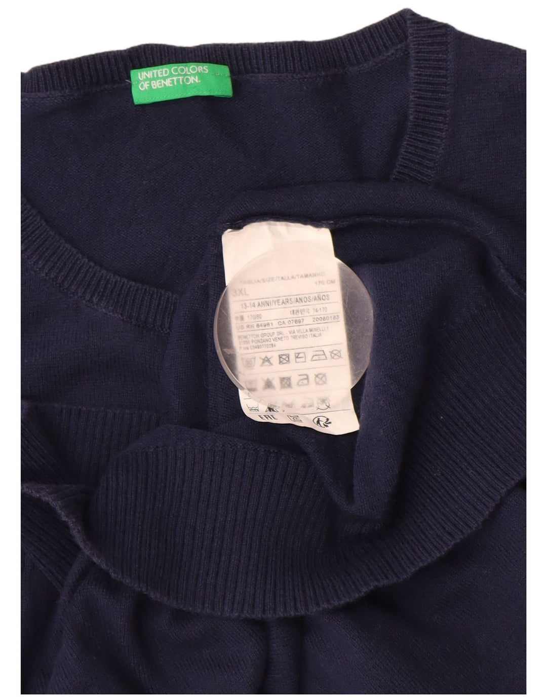 BENETTON Mädchen-Cardigan-Pullover, 13–14 Jahre, 3XL, Marineblau, Baumwolle