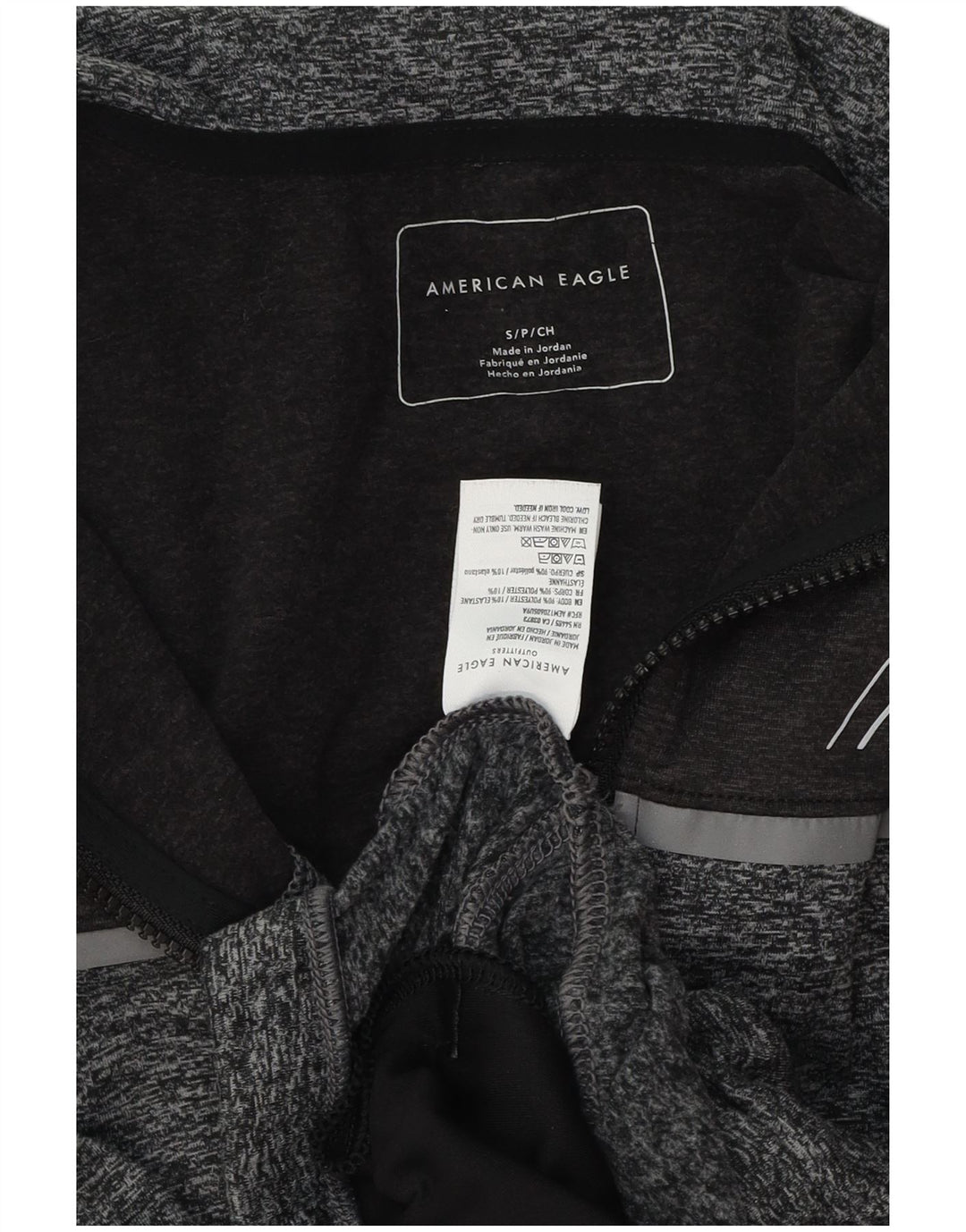 AMERICAN EAGLE Herren-Kapuzenpullover mit grafischem Reißverschluss, klein, grau meliert