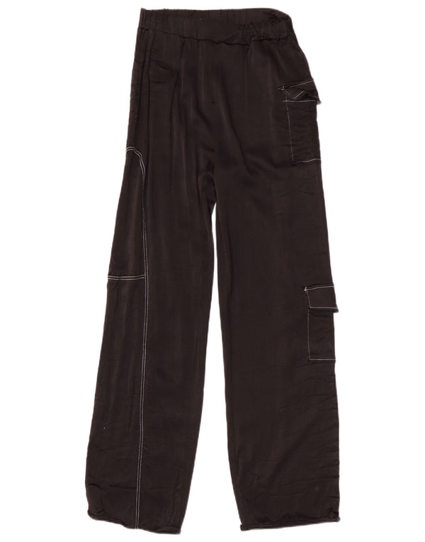 Zara Damen-Cargohose mit weitem Bein, Größe S, W26, L27, schwarze Viskose