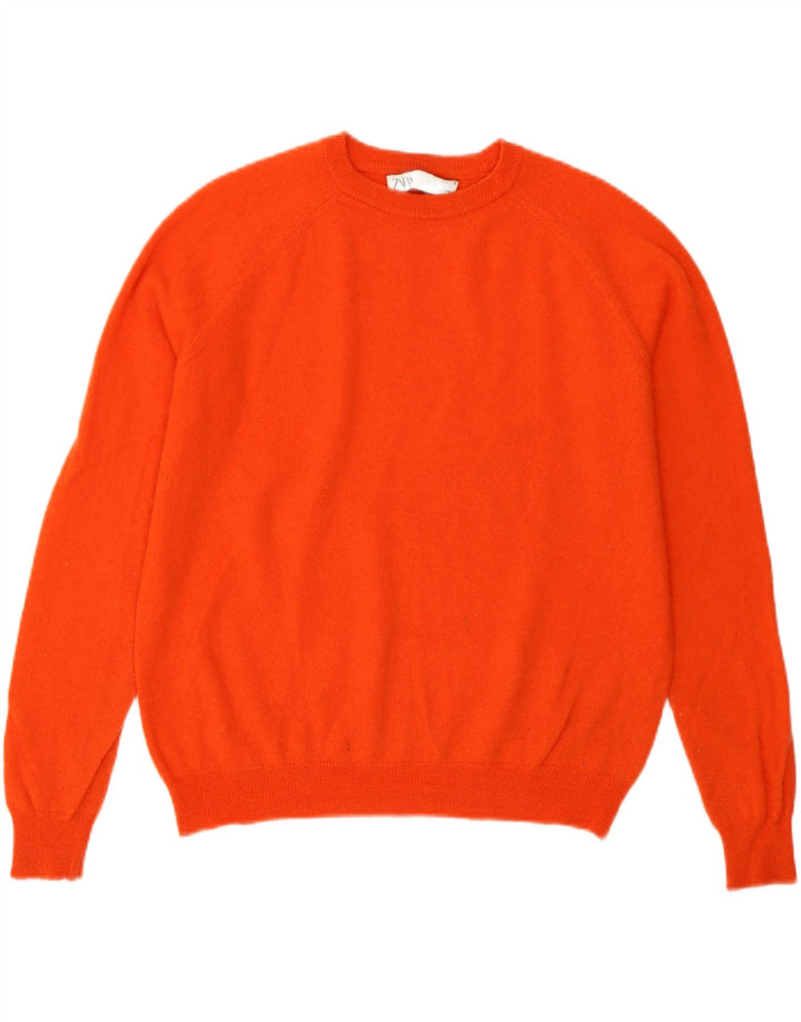 Zara Herren-Pullover mit Rundhalsausschnitt, kleine orangefarbene Wolle