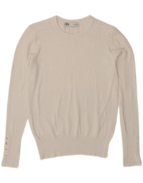 Zara Damen-Pullover mit Rundhalsausschnitt, Gr. 12, Mittelweiß