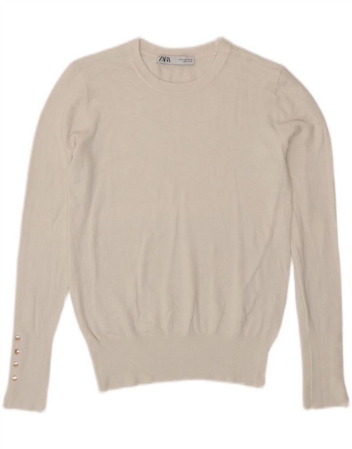 Zara Damen-Pullover mit Rundhalsausschnitt, Gr. 12, Mittelweiß