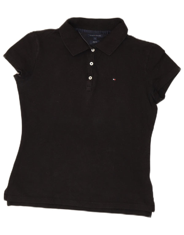 Tommy Hilfiger Damen Slim Fit Poloshirt UK 14 Large Schwarz Baumwolle