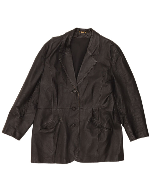 Vintage Damen 3 Knopf Leder Blazer Jacke UK 20 2XL Schwarzes Leder