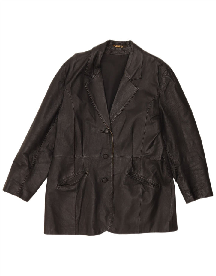 Vintage Damen 3 Knopf Leder Blazer Jacke UK 20 2XL Schwarzes Leder