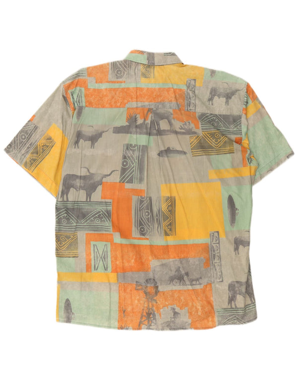 VINTAGE Herren Kurzarmhemd Größe 41 Großes mehrfarbiges Patchwork