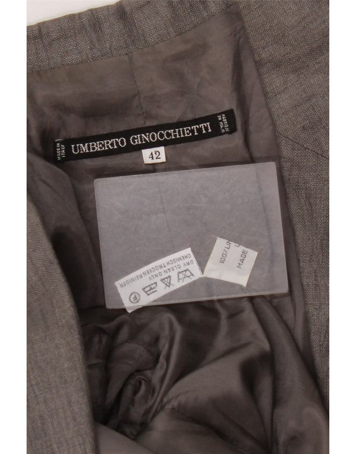 UMBERTO GINOCCHIETTI Damen 1-Knopf-Blazerjacke IT 42 Mittelgraues Leinen