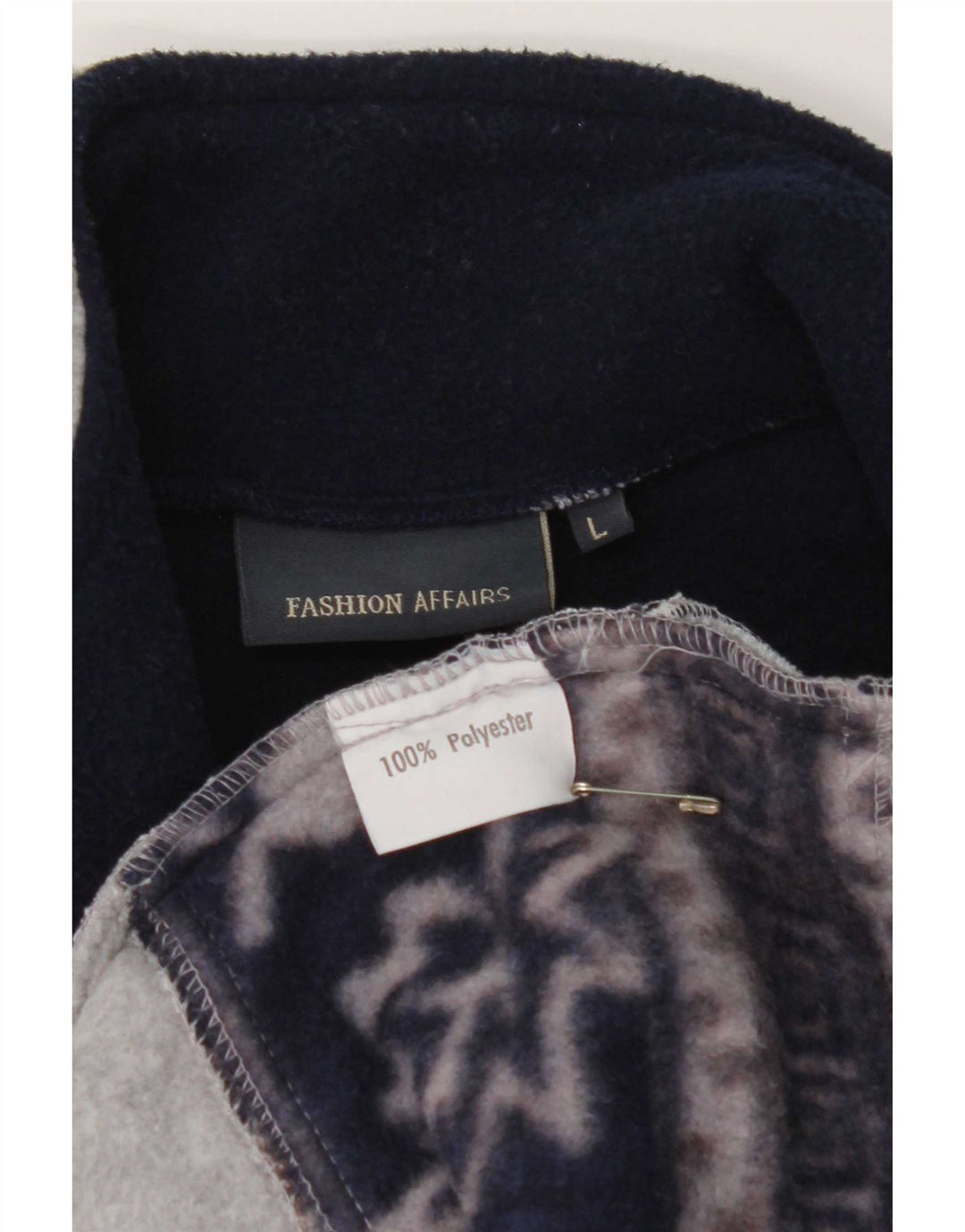 Vintage Herren-Fleecepullover mit Reißverschluss am Hals, großes graues, geblümtes Polyester
