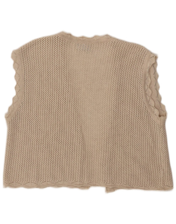 VINTAGE Damen Crop Ärmelloser Häkel-Cardigan-Pullover UK 14 Large Beige