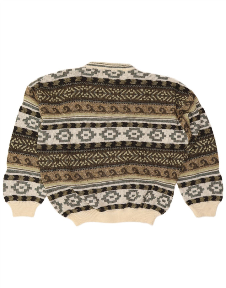 Alcatraz Herren-Pullover mit Rundhalsausschnitt, groß, Khaki, Fair-Isle-Wolle