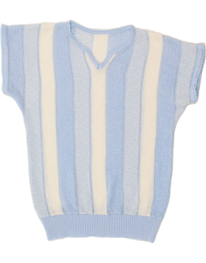 VINTAGE Womens Blouse Top UK 12 Medium Blue Striped Vintage Vintage and Second-Hand Vintage from Messina Hembry 