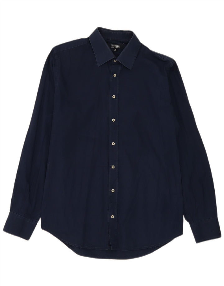 Trussardi Herrenhemd, Größe 39/40, mittelmarineblaue Baumwolle