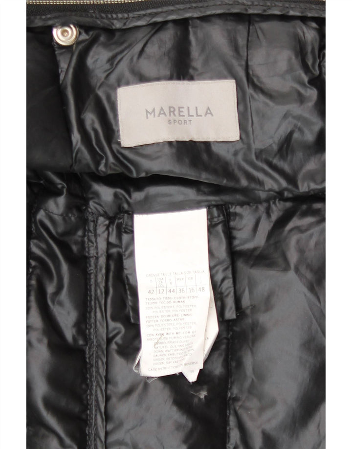 Marella Wattierter Damenmantel mit Kapuze, UK 16, Größe L, Schwarz, Polyester