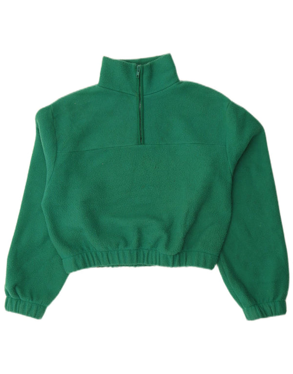 Topshop Womens Crop Zip Neck Oversized Fleece Pullover UK 10 Small Grün
