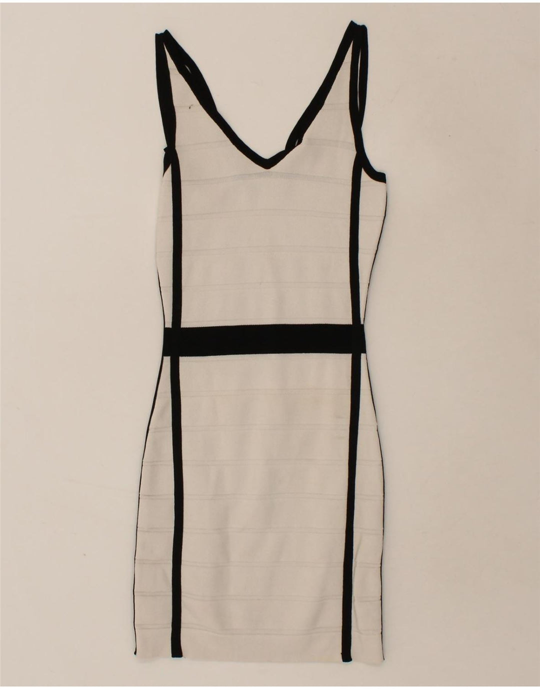MANGO Womens Bodycon Dress UK 8 Small White Striped Viscose Vintage Mango and Second-Hand Mango from Messina Hembry 