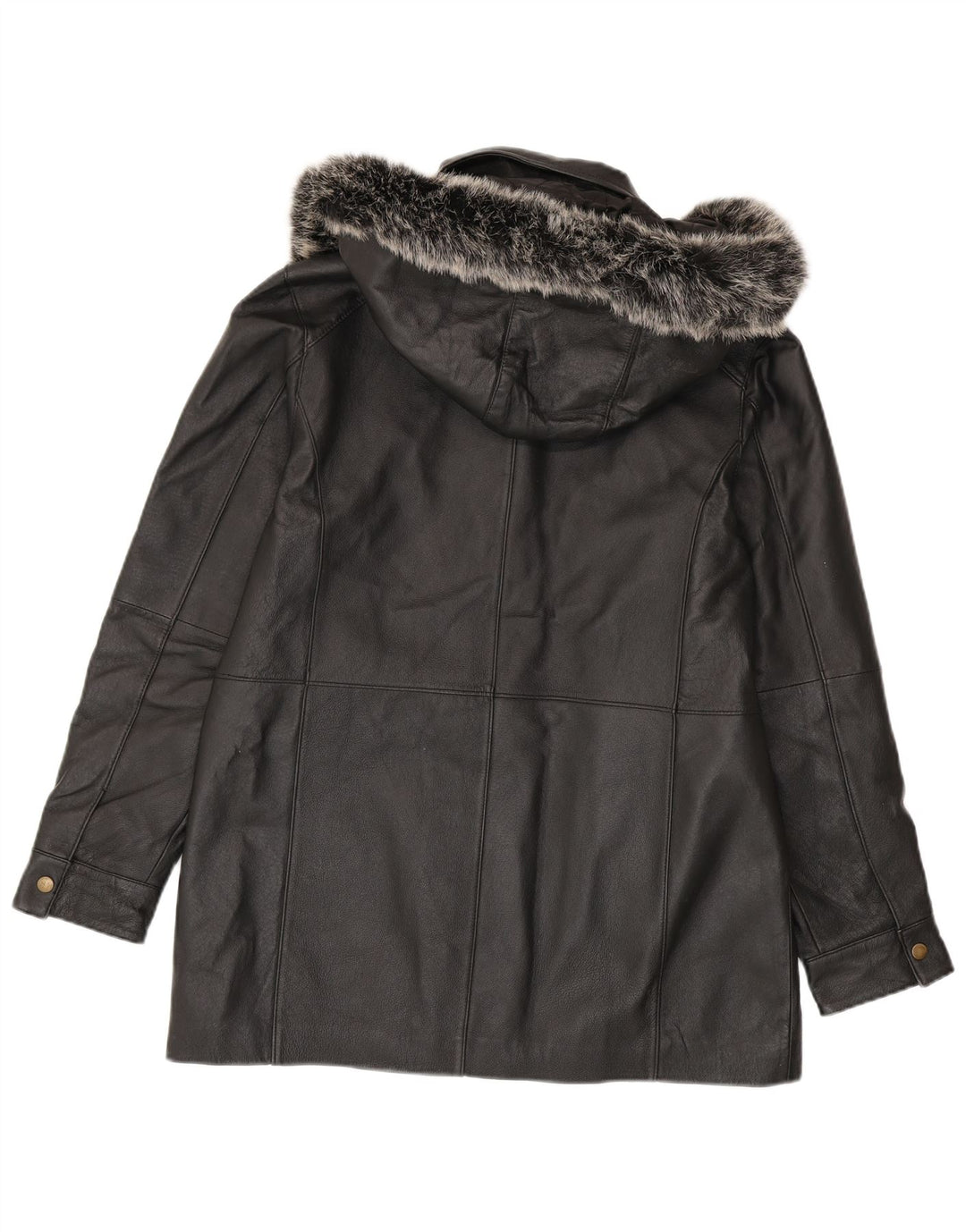 Vintage Damen Lederjacke mit Kapuze UK 14 Medium Schwarz