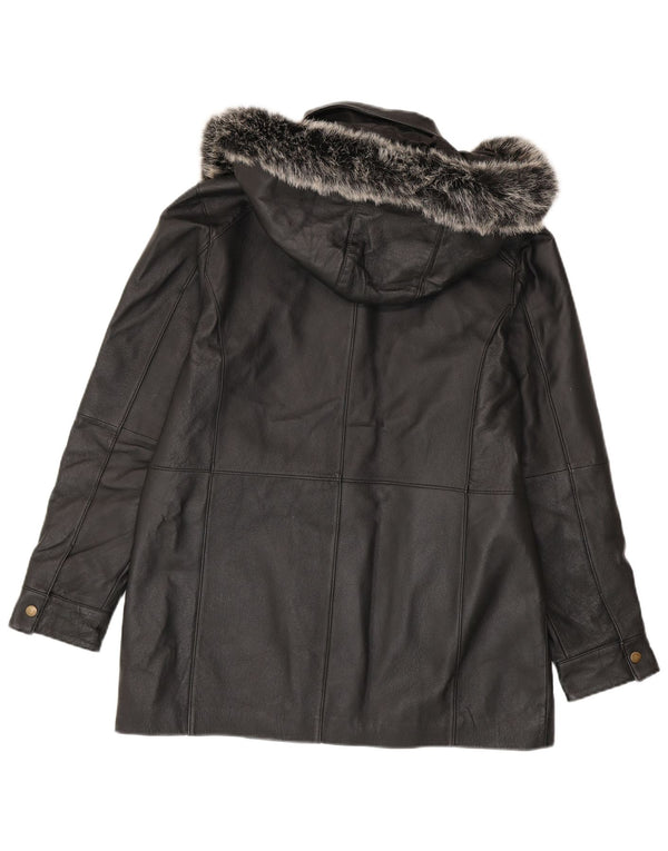 Vintage Damen Lederjacke mit Kapuze UK 14 Medium Schwarz