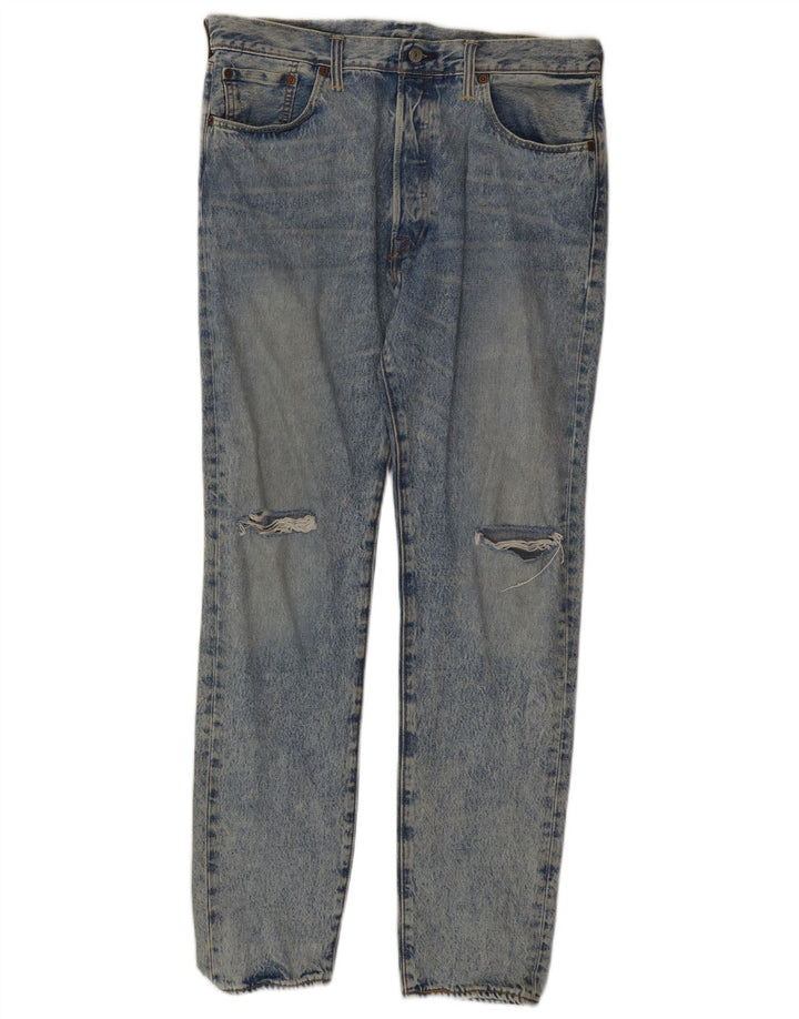 Levi's Herren 501 Distressed Straight Jeans W34 L34 Blaue Baumwolle