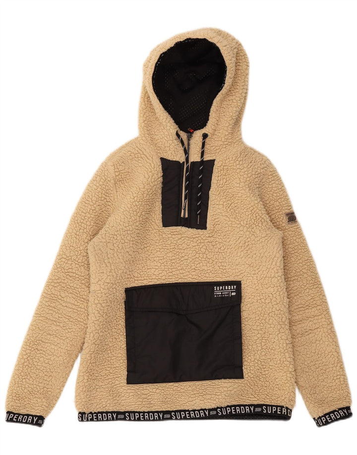 Superdry Damen Übergroßer Grafik-Fleecepullover UK 8 Small Beige