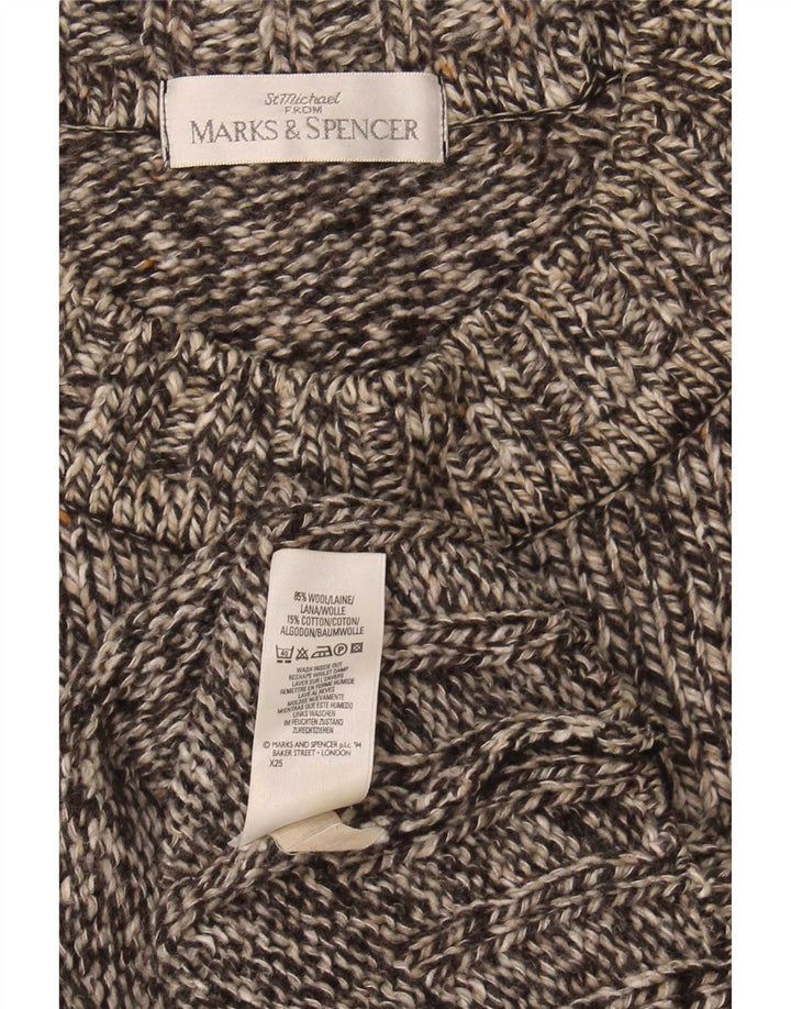 Marks & Spencer Herren-Pullover mit Rundhalsausschnitt, klein, grau gesprenkelte Wolle
