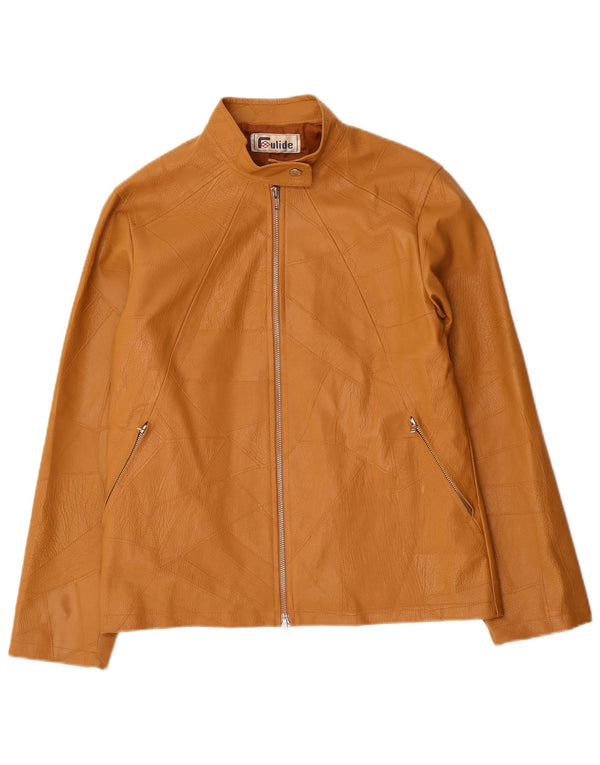 Vintage Damen Kunstlederjacke UK 14 Large Beige Patchwork Polyvinyl