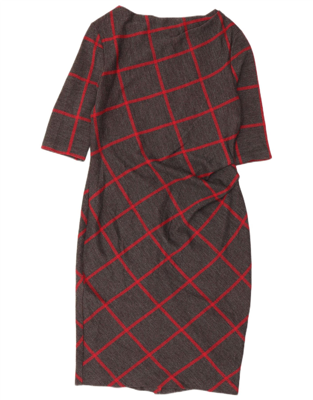 JASPER CONRAN Damen Etuikleid mit 3/4-Ärmeln, UK 14, Mittelgrau kariert