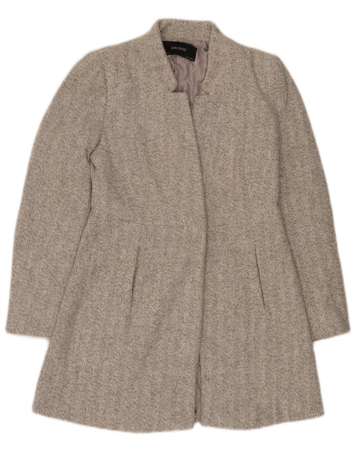 Zara Damen Mantel UK 12 Mittelbeige Herringbone Polyester