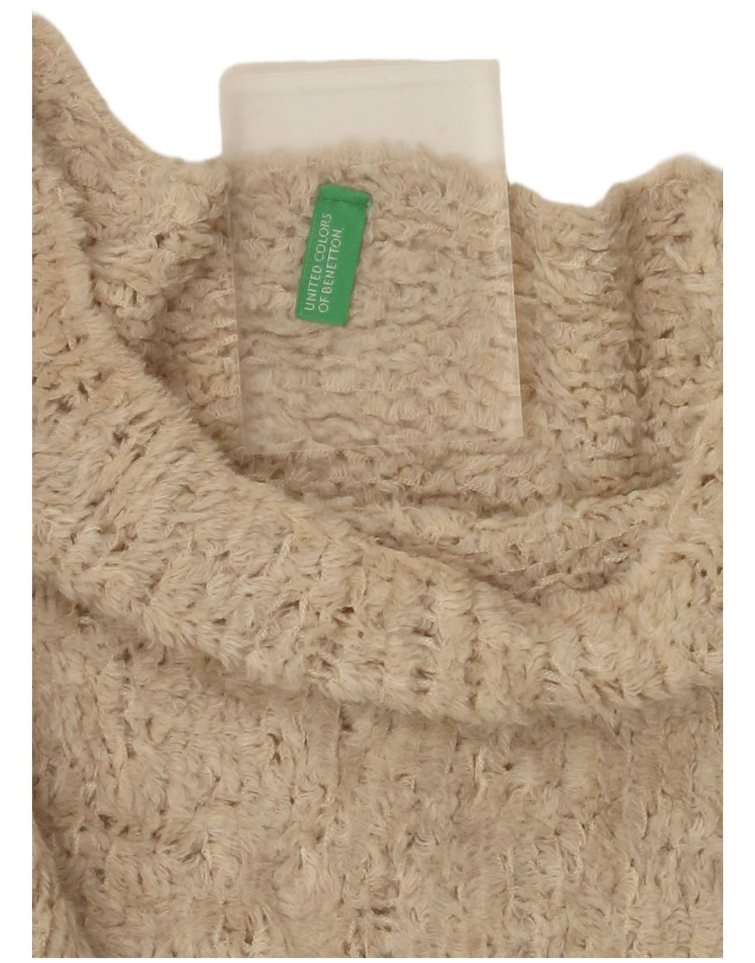 BENETTON Damen-Pullover, übergroß, bauchfrei, U-Boot-Ausschnitt, Gr. 40, Größe L, Beige