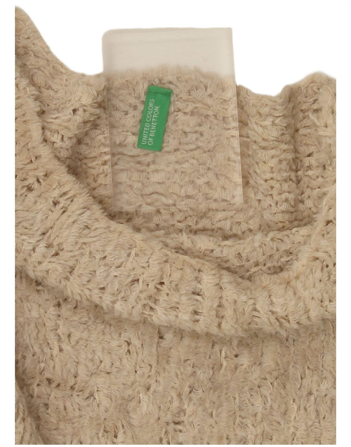 BENETTON Damen-Pullover, übergroß, bauchfrei, U-Boot-Ausschnitt, Gr. 40, Größe L, Beige