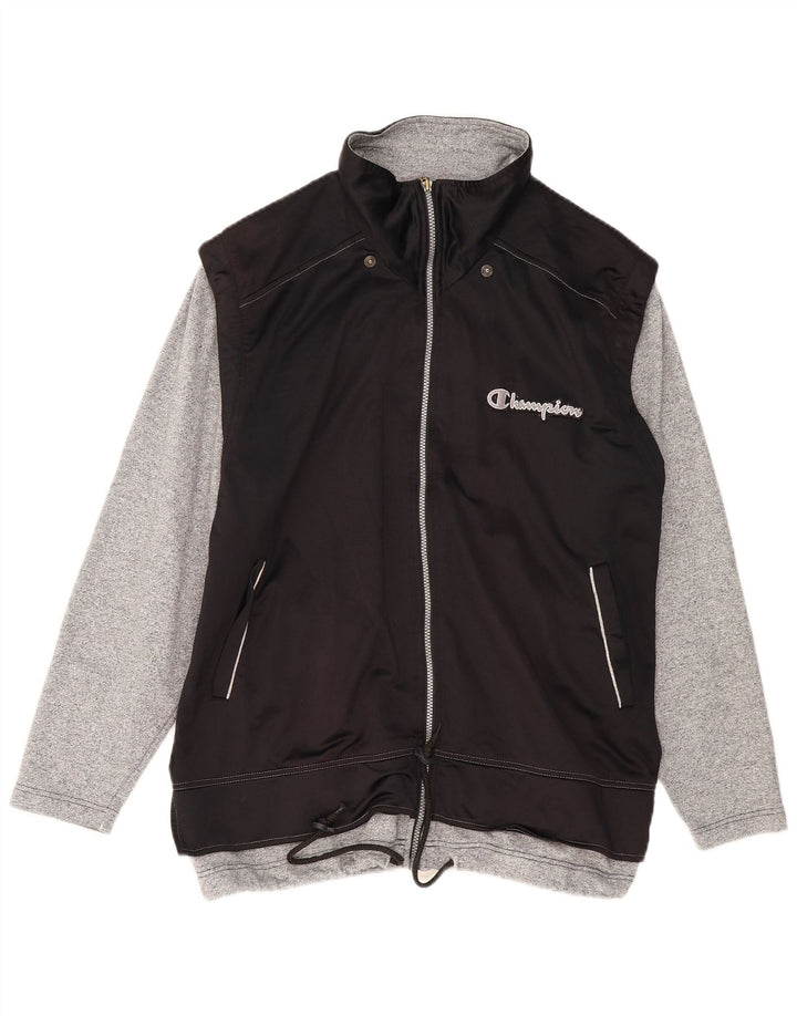 Champion Herren-Trainingsanzugoberteil mit Grafik, Größe L, aus schwarzem Polyester