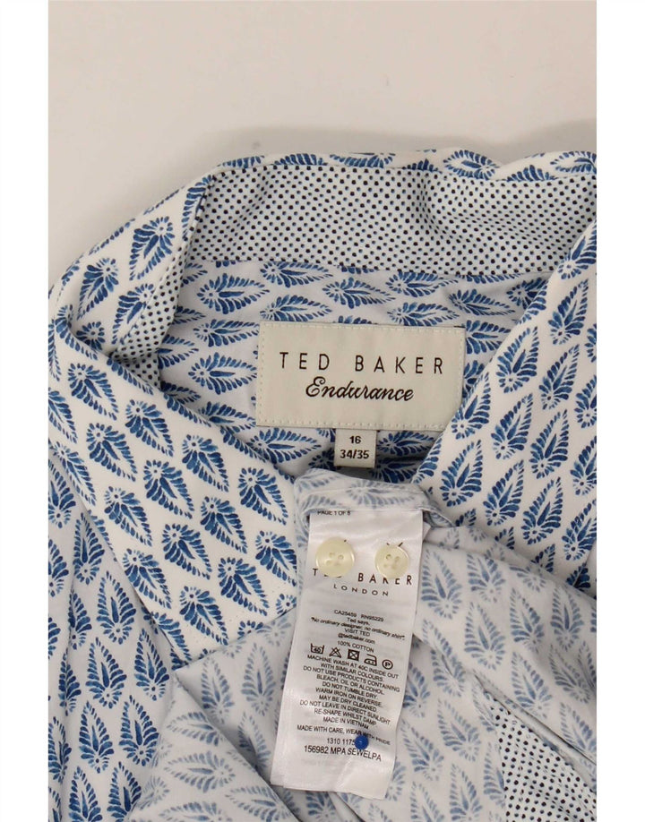 Ted Baker Herrenhemd, Größe 16, groß, blau, geblümt, Baumwolle