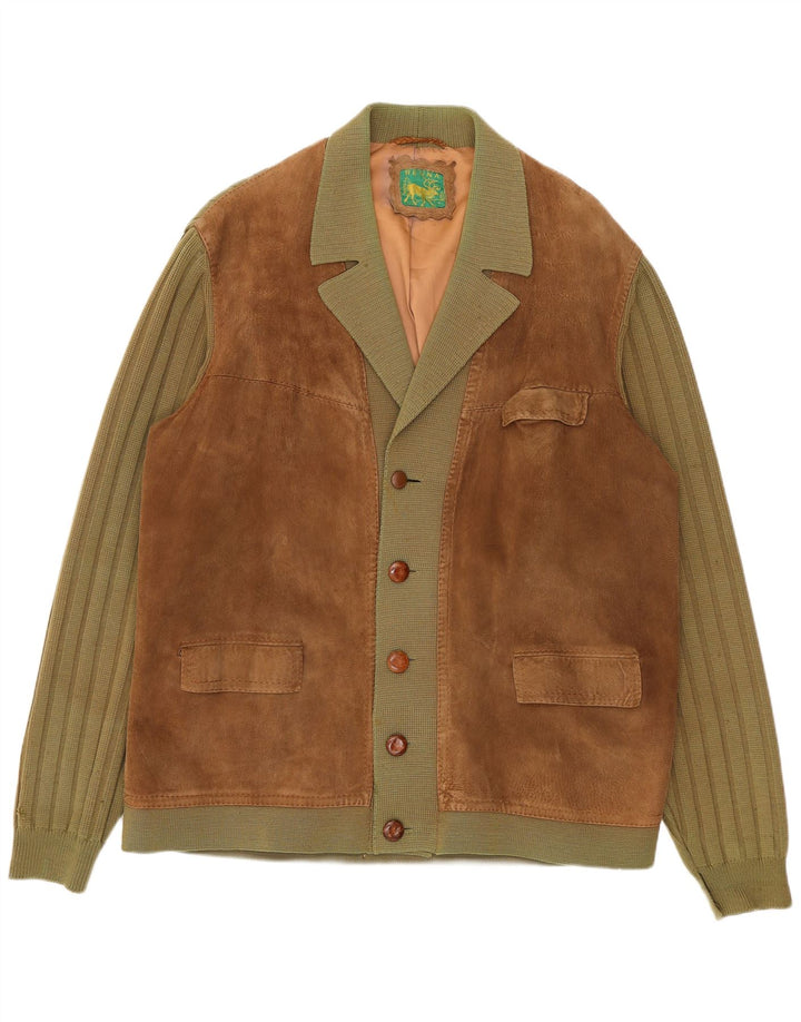 Renna Herren-Strick-Wildlederjacke UK 38 Medium Khaki