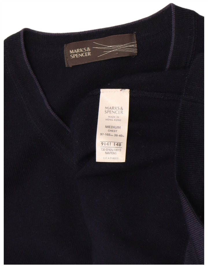 Marks & Spencer Herren-Pullover mit V-Ausschnitt, Mittelblau, Acryl