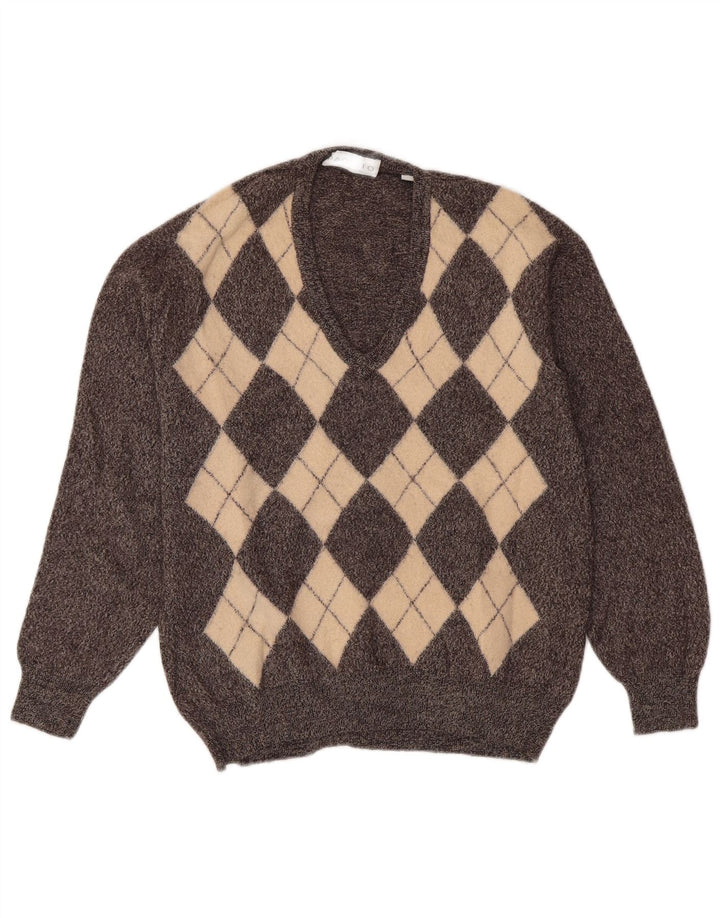 PAQUITO Damen-Pullover mit V-Ausschnitt, UK 14, mittelgrau, Argyle/Diamant