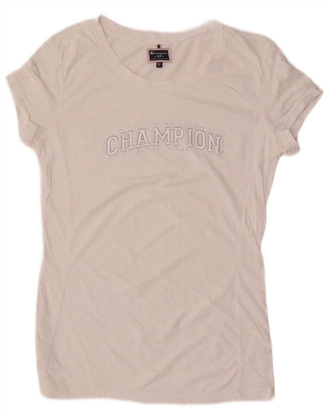 Champion Damen Grafik-T-Shirt-Oberteil UK 12 Medium Weiß