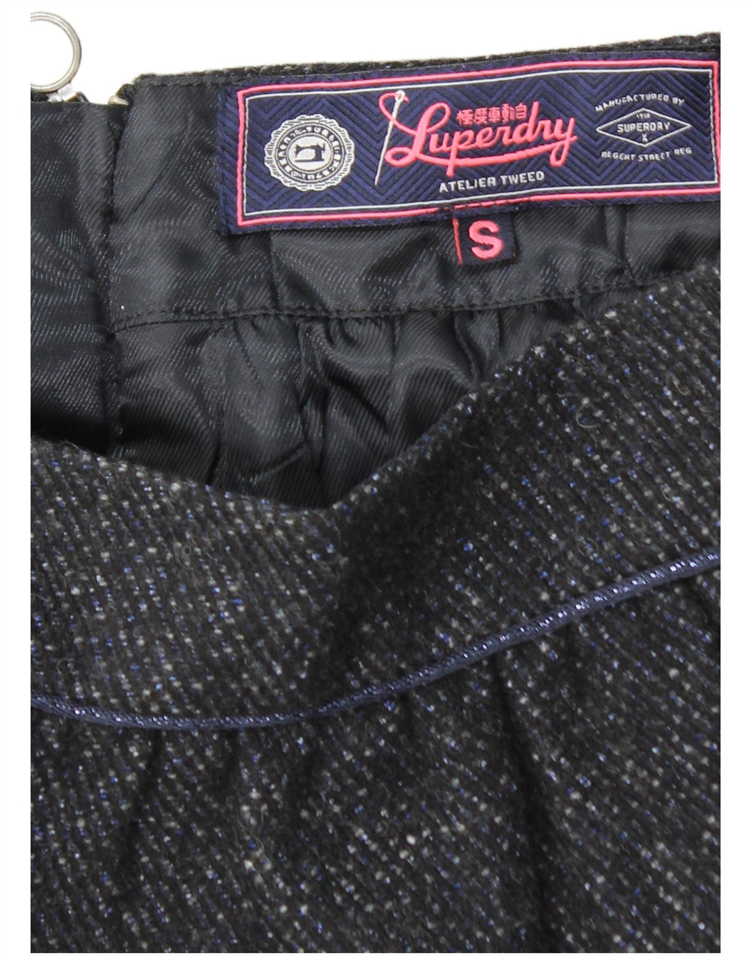 SUPERDRY Damen-Minirock, Größe S, Größe W27, grau meliertes Polyester