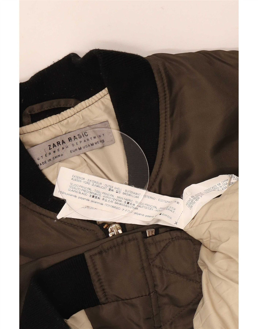 Übergroße Bomberjacke für Damen von Zara, UK 14, mittlerer Khaki-Farbblock