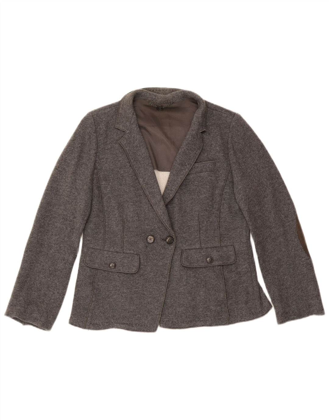 Marella Damen Zweireihiger Strickblazer UK 18 XL Graue Wolle