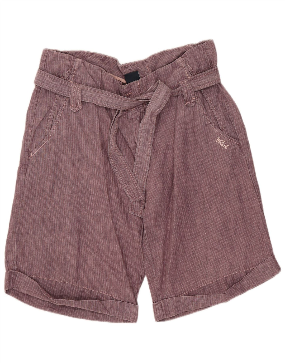 WOOLRICH Damen Chino-Shorts W31 Mittelviolettes Nadelstreifen-Leinen
