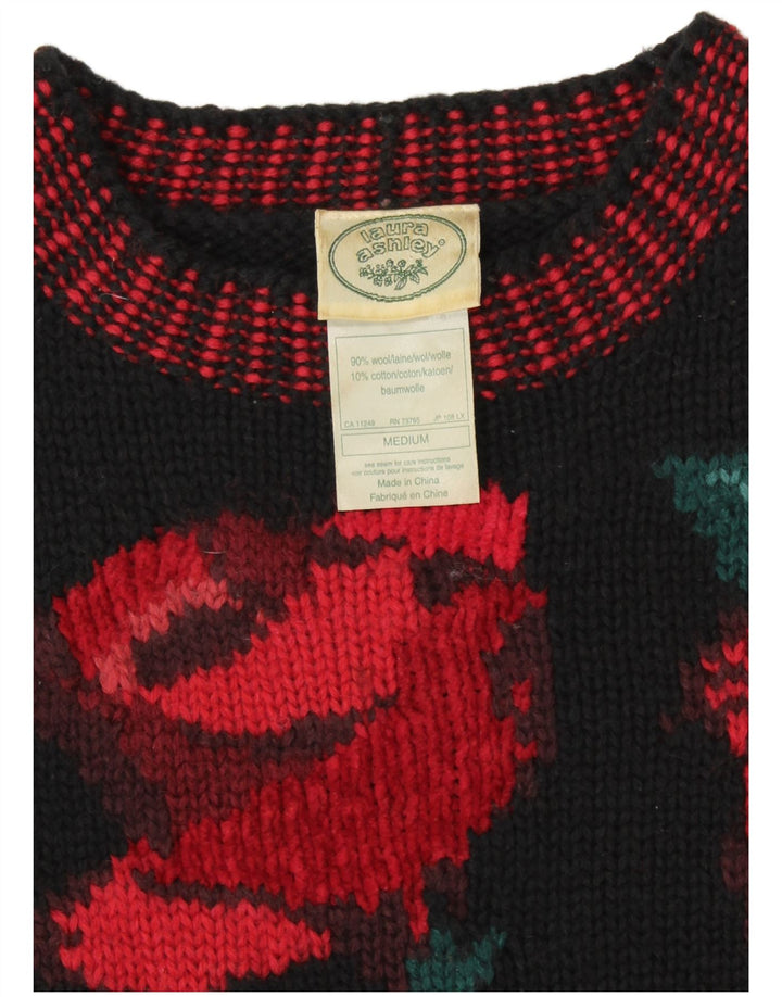 LAURA ASHLEY Damen-Pullover mit Rundhalsausschnitt, Gr. 14, Mittelschwarz mit Blumenmuster