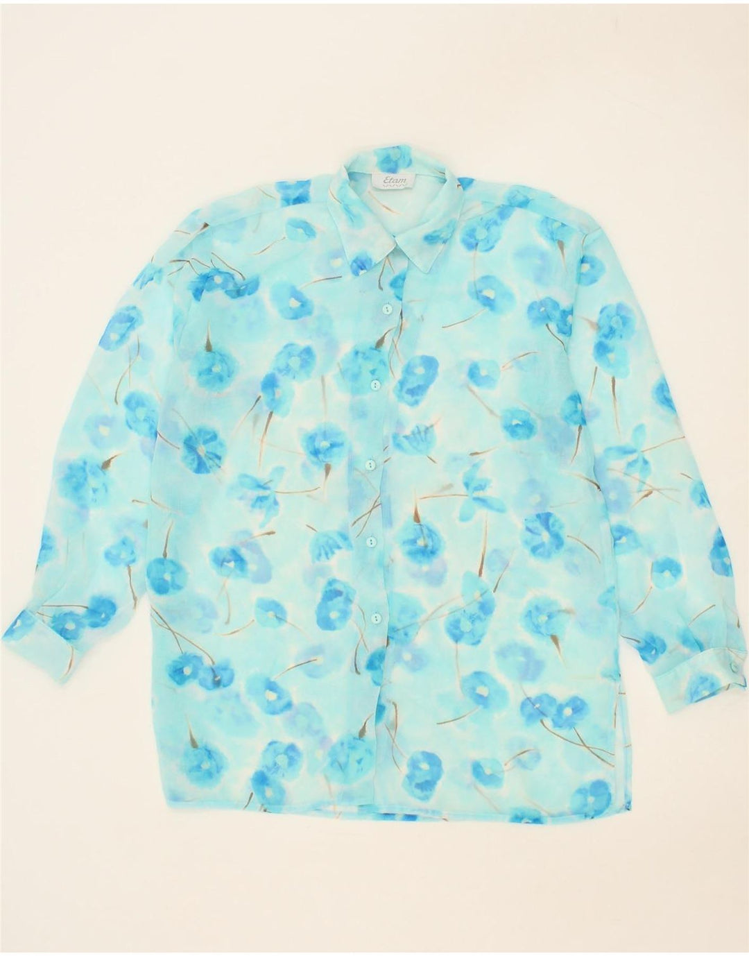 ETAM Womens Longline Shirt Blouse UK 14 Medium Blue Floral Vintage Etam and Second-Hand Etam from Messina Hembry 