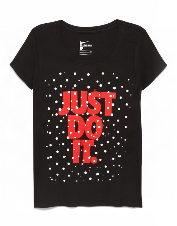 Nike Womens Graphic T-Shirt Top UK 10 Small Schwarz gepunktete Baumwolle