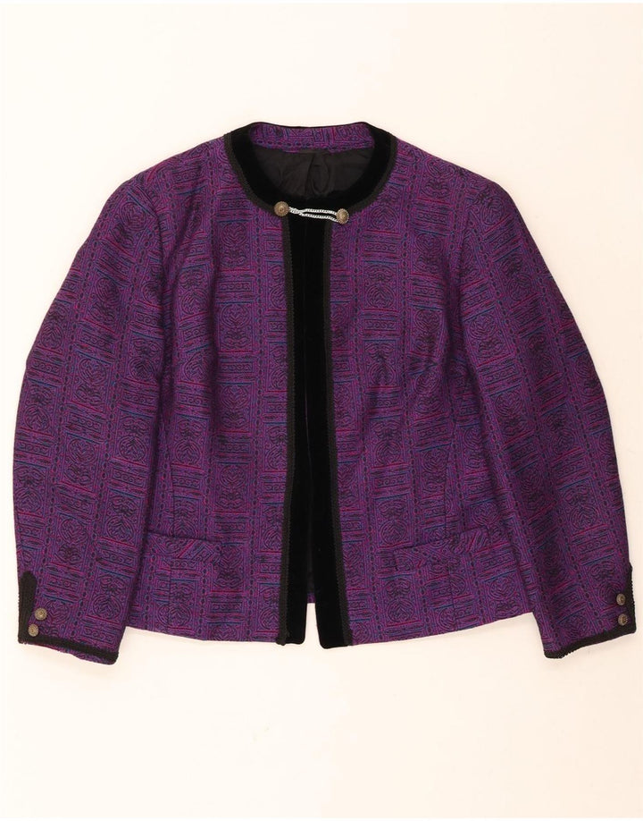 VINTAGE Womens Open Blazer Jacket IT 44 Medium Purple Floral Vintage Vintage and Second-Hand Vintage from Messina Hembry 