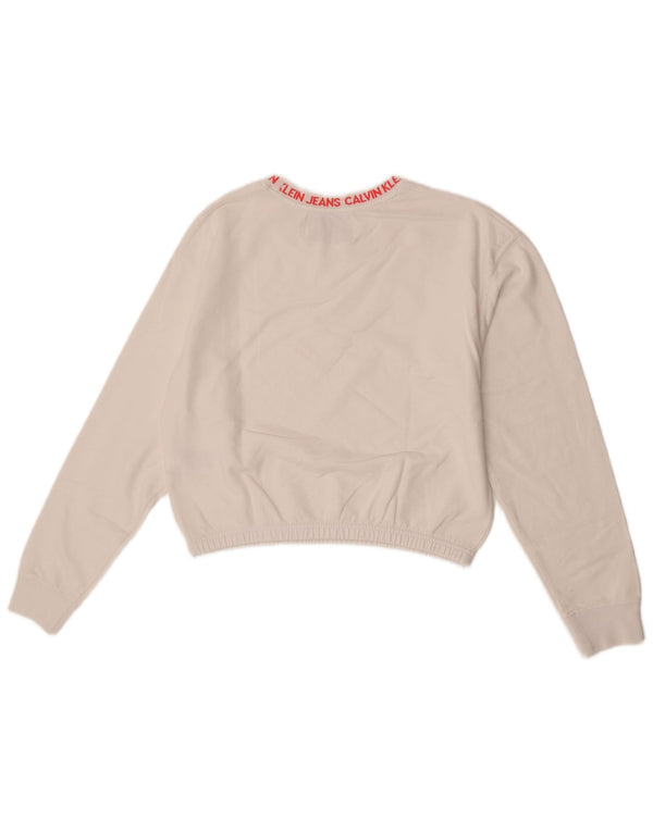 Calvin Klein Jeans Damen Graphic Crop Sweatshirt Pullover UK 10 Small Weiß