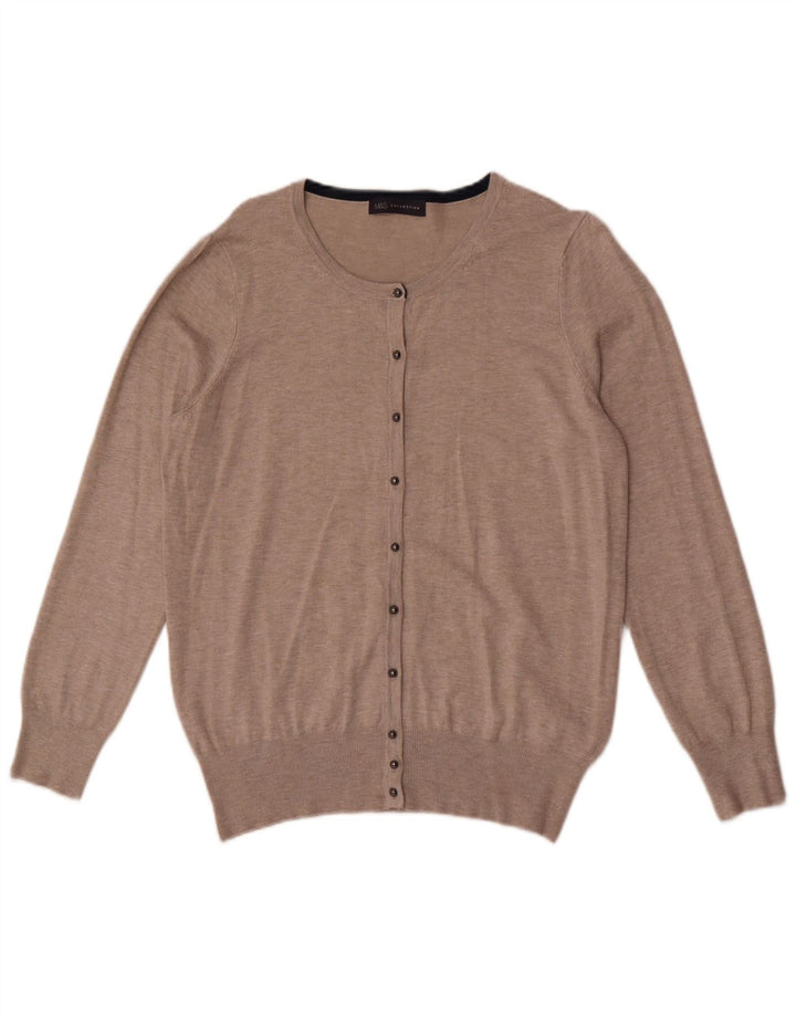 Marks & Spencer Damen Strickjacke Pullover UK 16 Large Beige Viskose