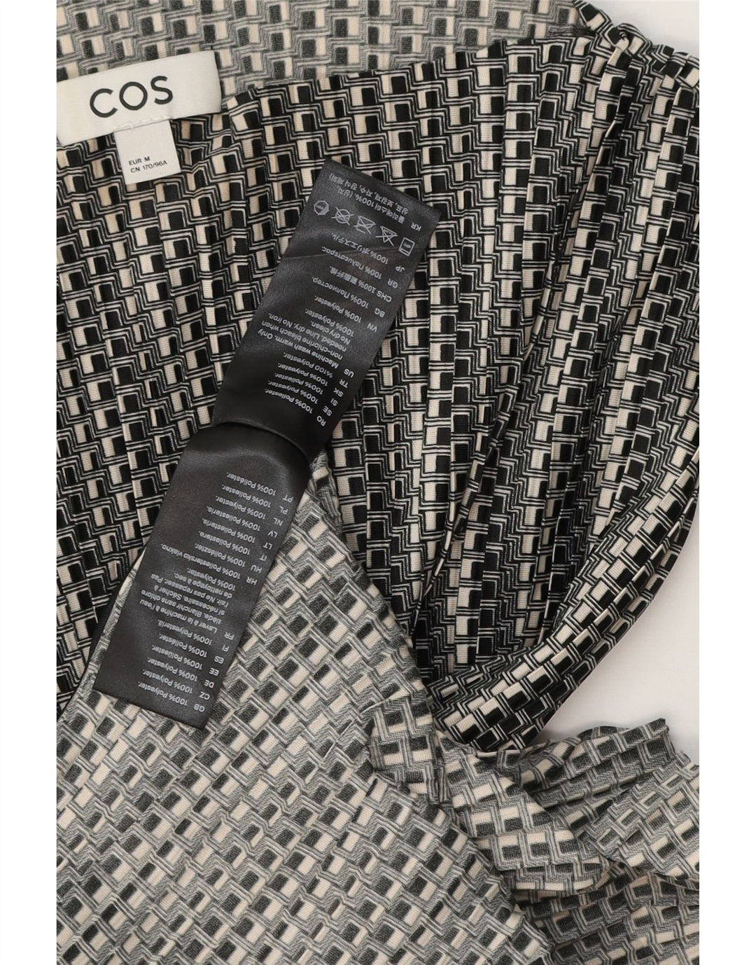 Cos Ärmelloses Damen-Blusenoberteil UK 14 Mittelschwarzes geometrisches Polyester