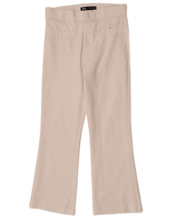 Zara Damen Flare-Hose, kurz geschnitten, Größe S, W26, L24, weiße Baumwolle